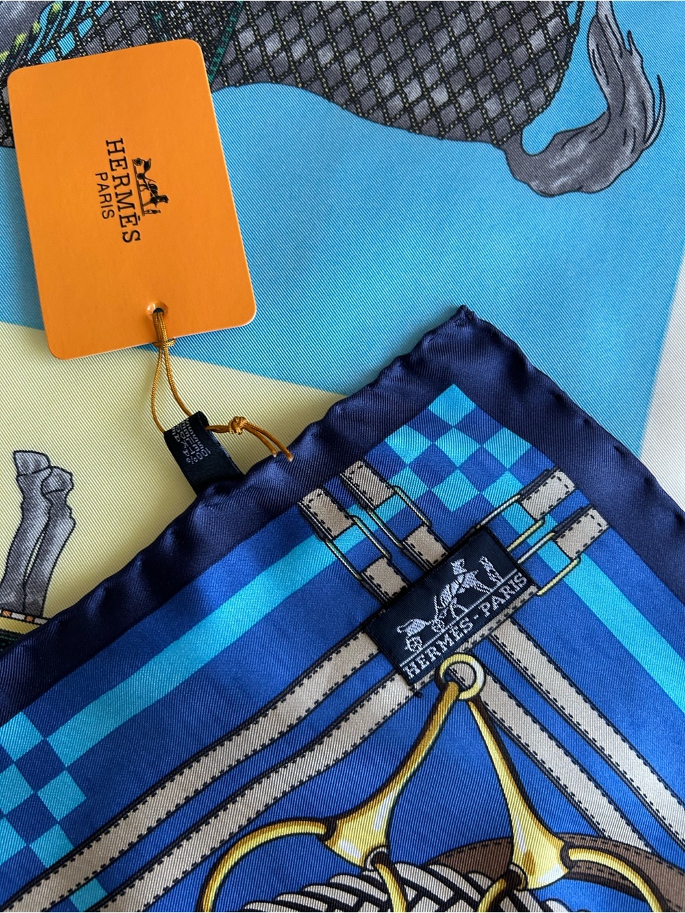 Hermes Blue Multi-Color Silk Scarf